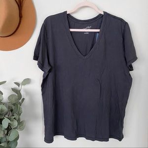 Gray V Neck Basic Short Sleeve Tee